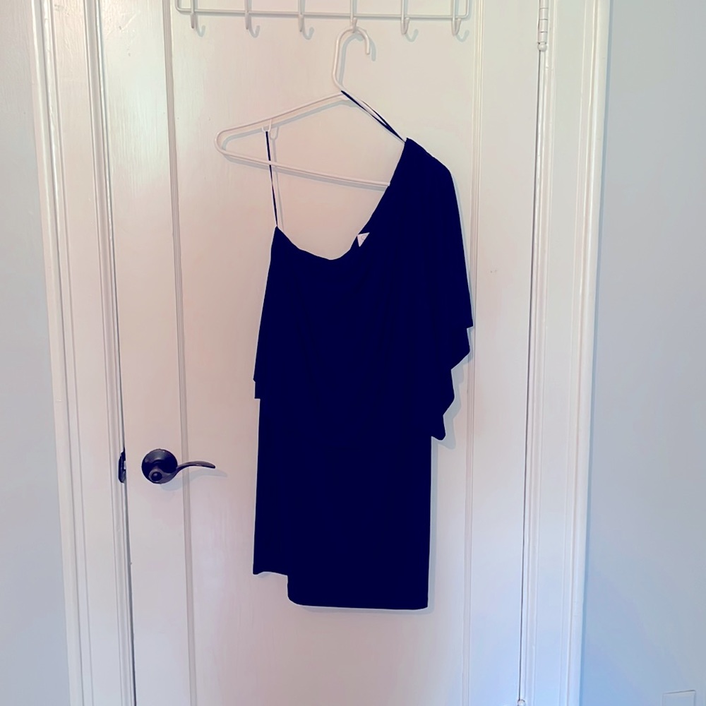Jessica Simpson navy one shoulder dress